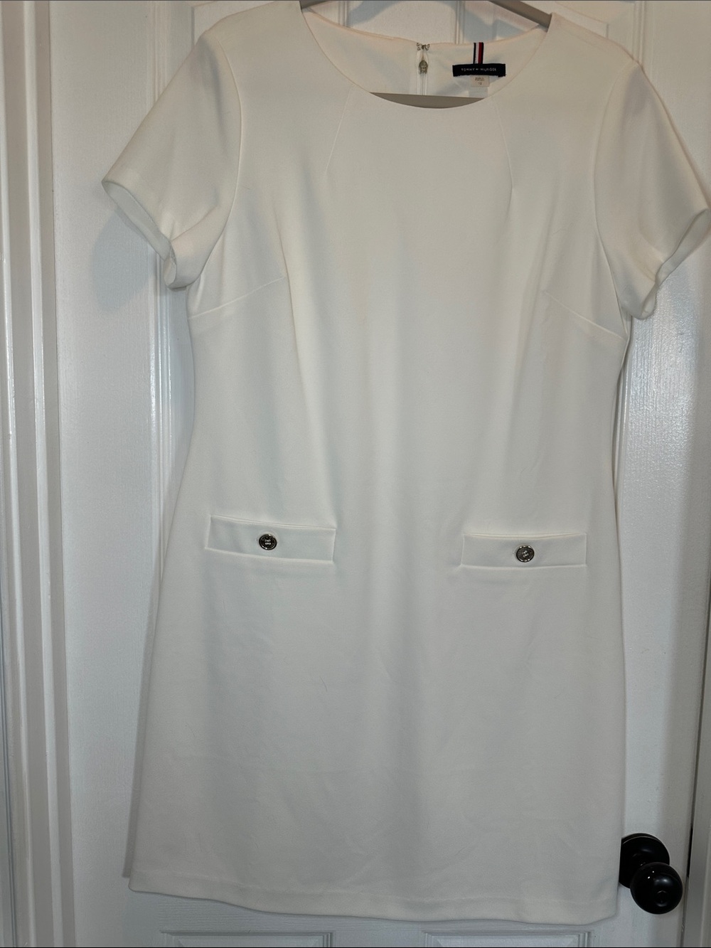 Tommy Hilfiger, lined, white, Short Sleeve Midi Shift Dress- New- Size 12.